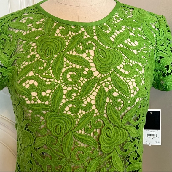 NWT Juicy Couture Guipuere Lace Short Sleeve Top - Sour Apple - Picture 2 of 7